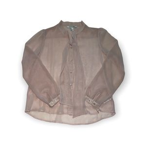 Forever 21 Sheer Blush Button Up Blouse, Size M